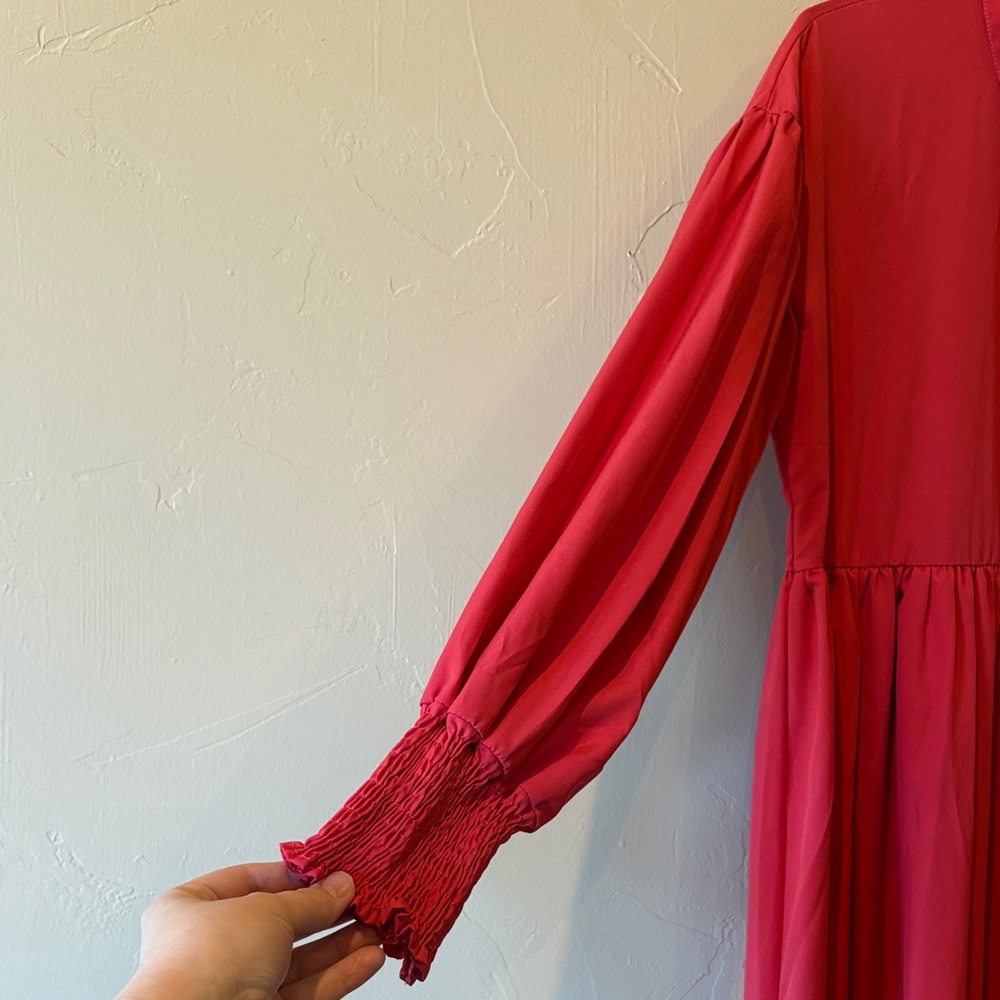 Women's Red Long Button-Front Shirt Dress - Picture 2 of 4